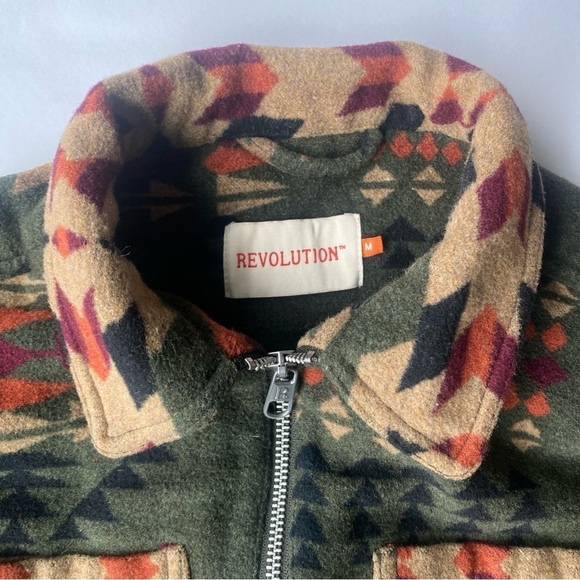 REVOLUTION Checked Navajo-Inspired Overshirt Zip Dark Green Size M - Picture 12 of 16